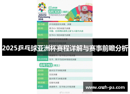 2025乒乓球亚洲杯赛程详解与赛事前瞻分析