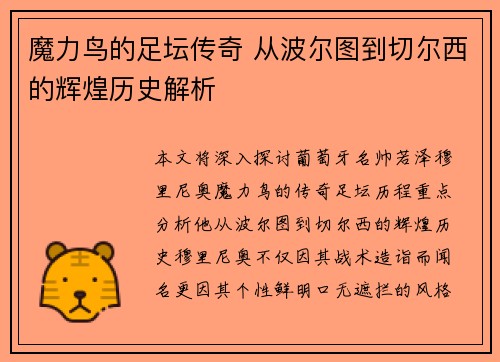 魔力鸟的足坛传奇 从波尔图到切尔西的辉煌历史解析